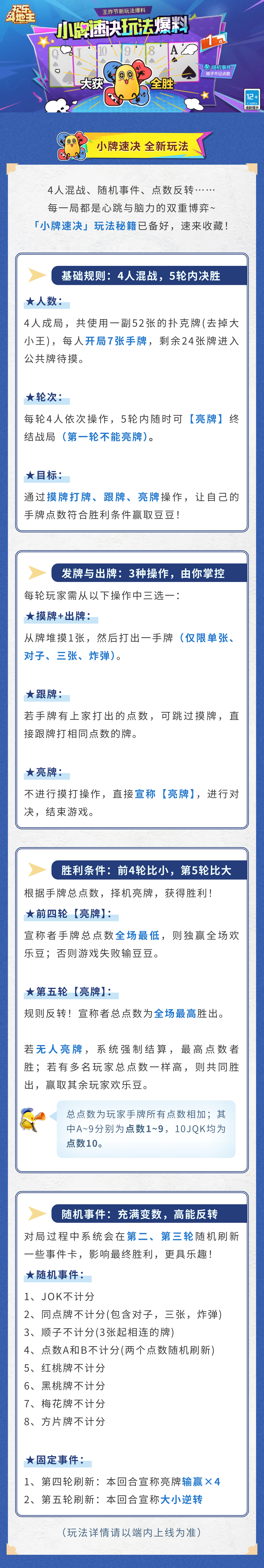 王炸节新玩法爆料|全新玩法「小牌速决」即将上线！抢先一览玩法攻略指南~